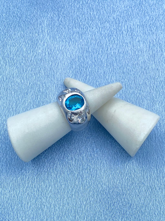 Bague dôme bleu